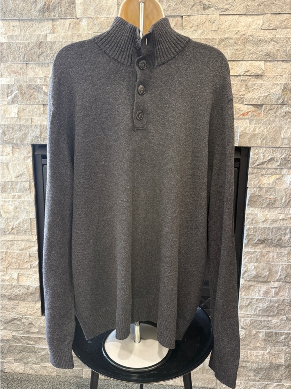 Banana Republic Charcoal Mock Neck  Button Sweater